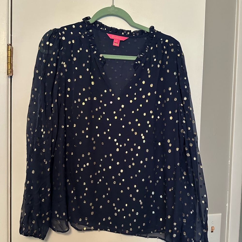 Lilly Pulitzer Blue Ruffled Long Sleeve Blouse